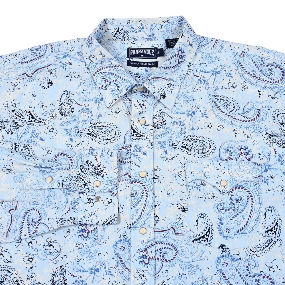 Panhandle Slim Shirt Mens 2XL Blue Paisley Western Cowboy Pearl Snap L/S Rodeo